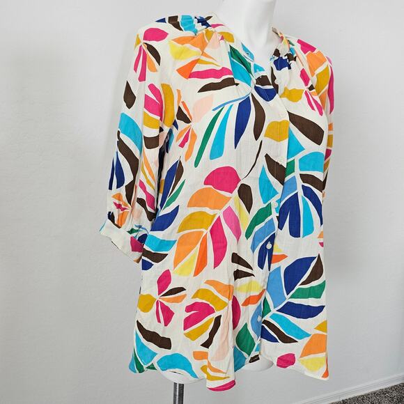 tabitha brown Women's Botanical Print Cover Up Shirtdress sz M - Picture 6 of 11